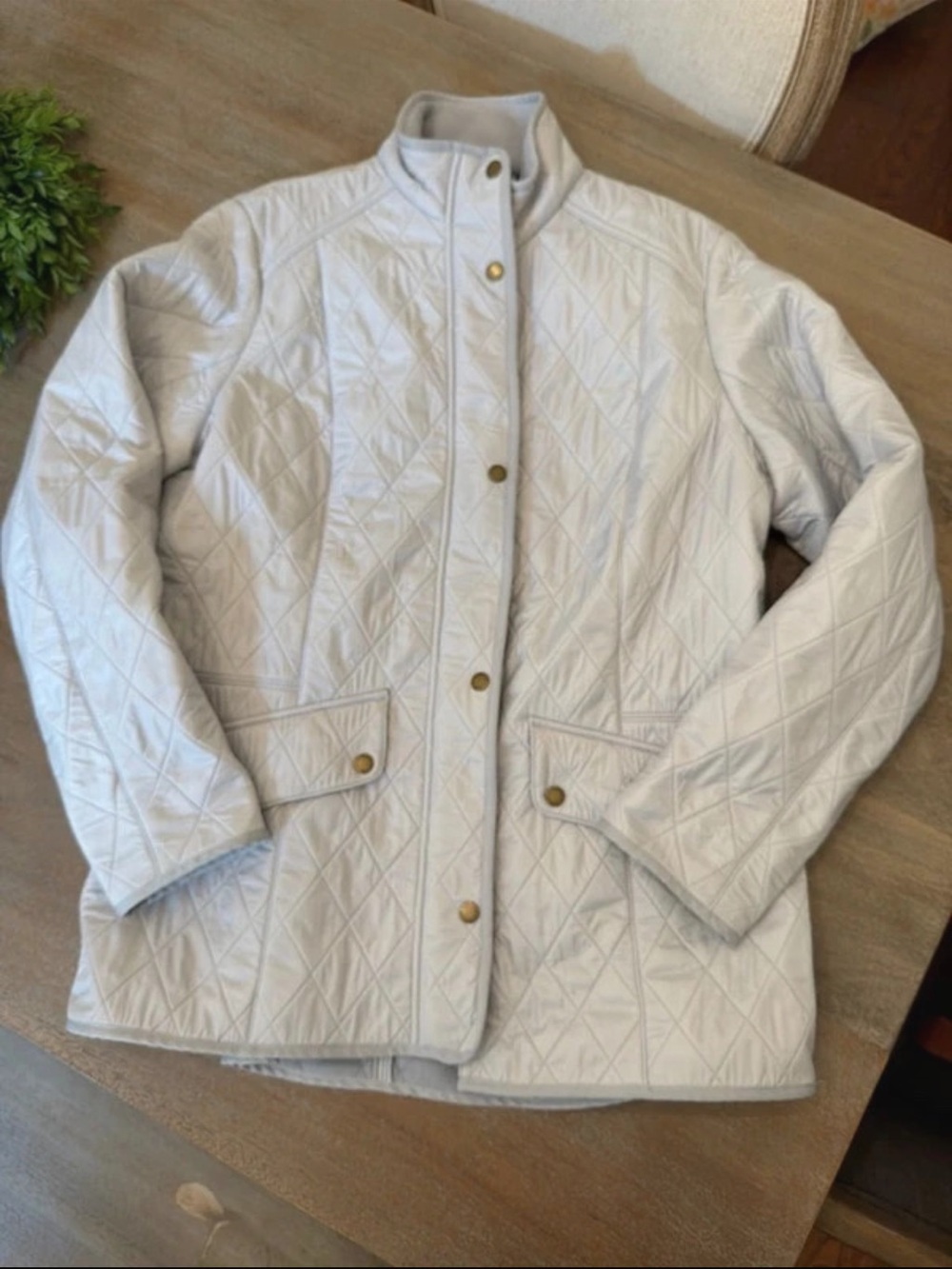 Barbour Light Gray Quilted Jacket with Snap Front Size 16